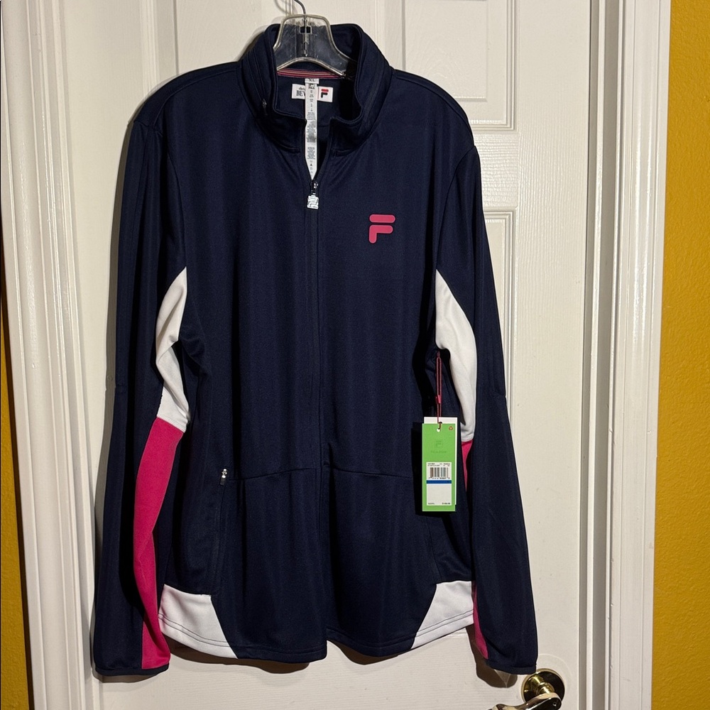 NWT Fila Women's Dark Blue Jacket with Pink and White Accents